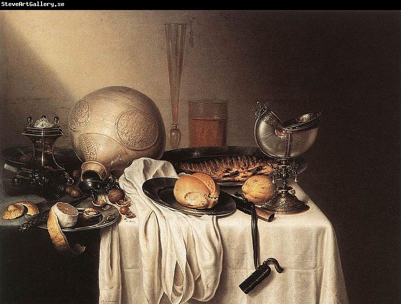 BOELEMA DE STOMME, Maerten Still-Life with a Bearded Man Crock and a Nautilus Shell